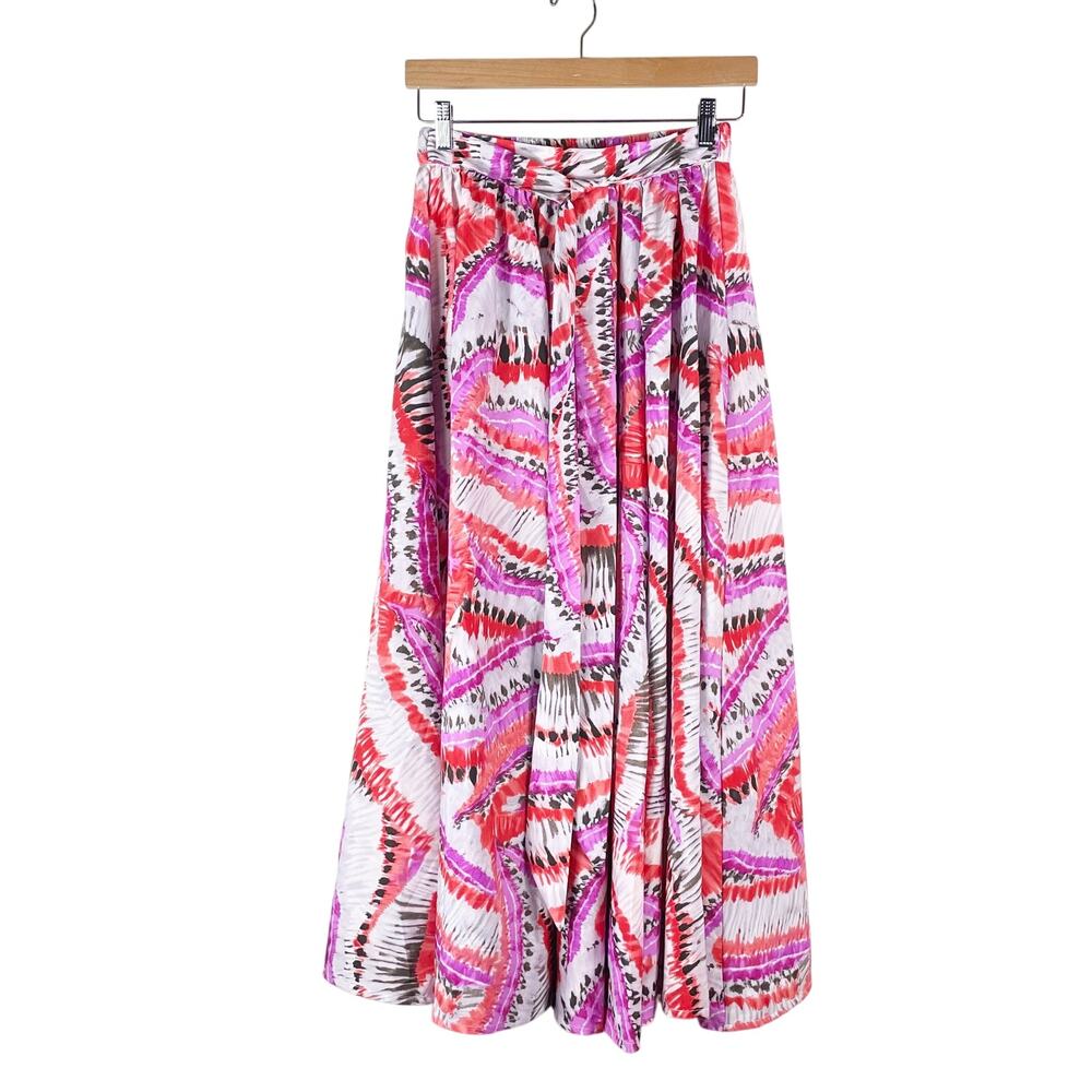 HER Destiny Women's Pink Red Tie Dye Maxi Skirt Belted Size PS Vacation Beach